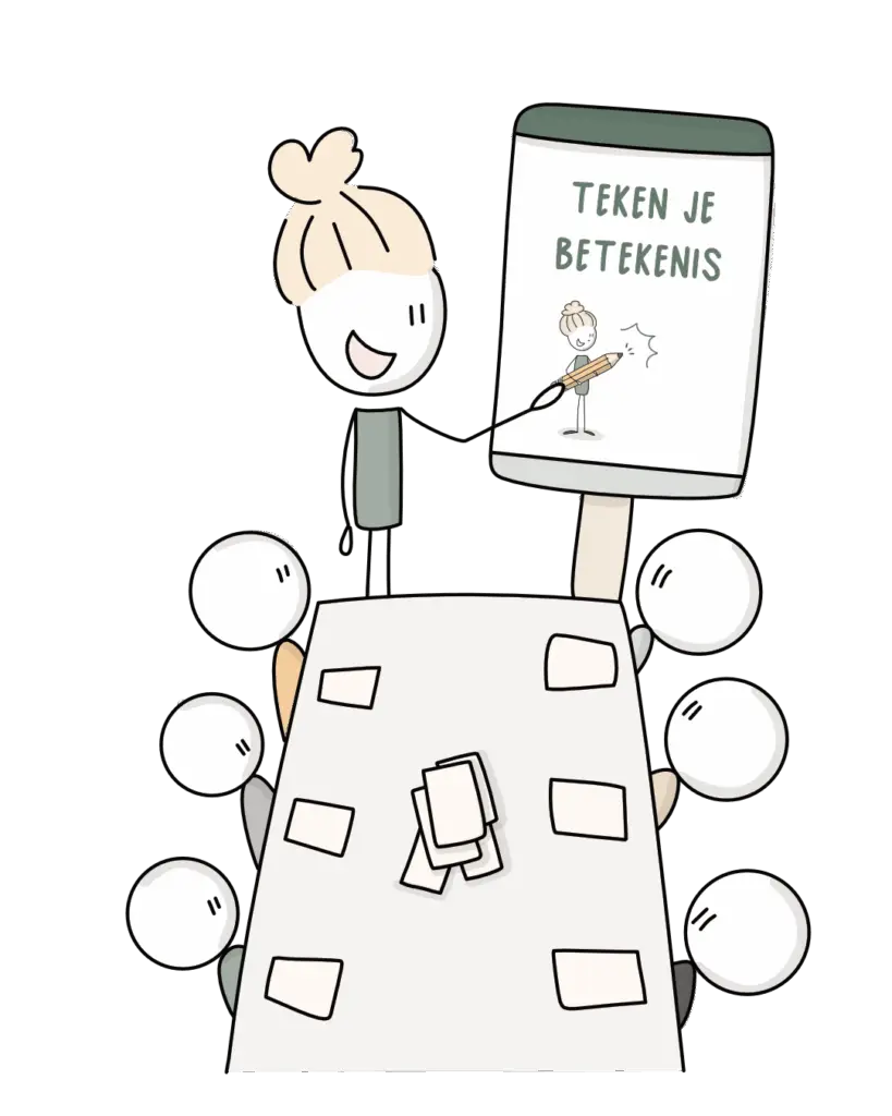 Illustratie van trainer bij flipover tijdens training Teken je Betekenis