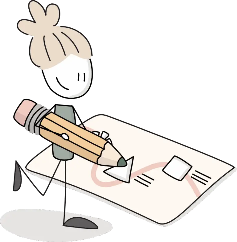 Illustratie van een Betekenis verlener die met een groot potlood op een groot papier tekent voor overzicht en duidelijkheid.